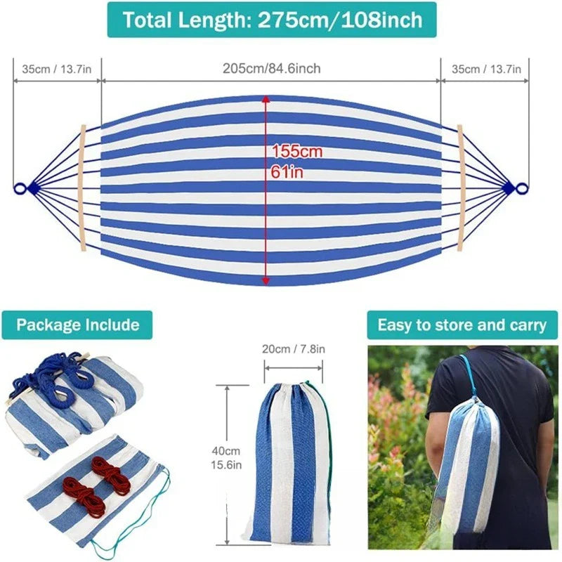 Moktan Sabai Double Canvas Hammock with Wooden Spreader Bars Anti-Roll Portable 220×150cm