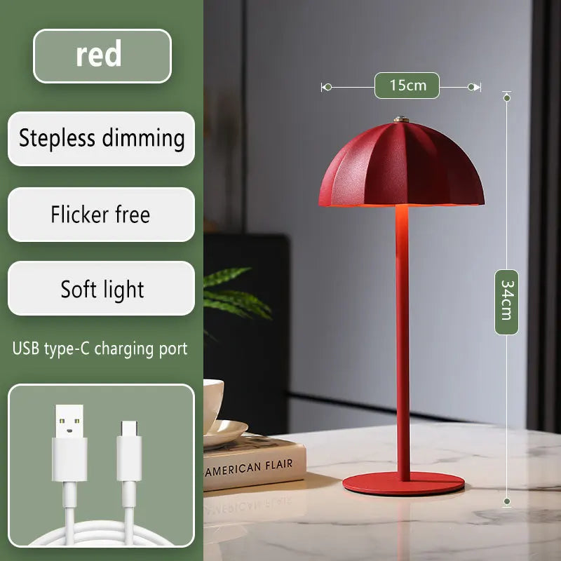 Moktan Sabai LED Metal Table Lamp Rechargeable Touch Dimmable Desk Lamp Umbrella Shade