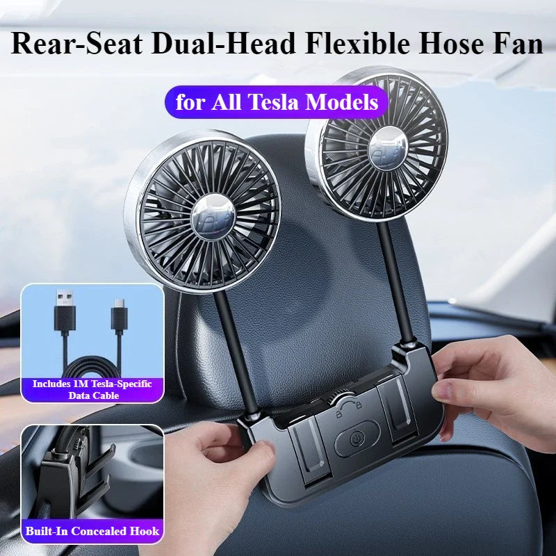 Moktan Sabai Comfort Breeze | Dual-Head Rear Seat Fan with 360° Rotation & USB-C Charging | Adjustable Airflow for Passenger Comfort