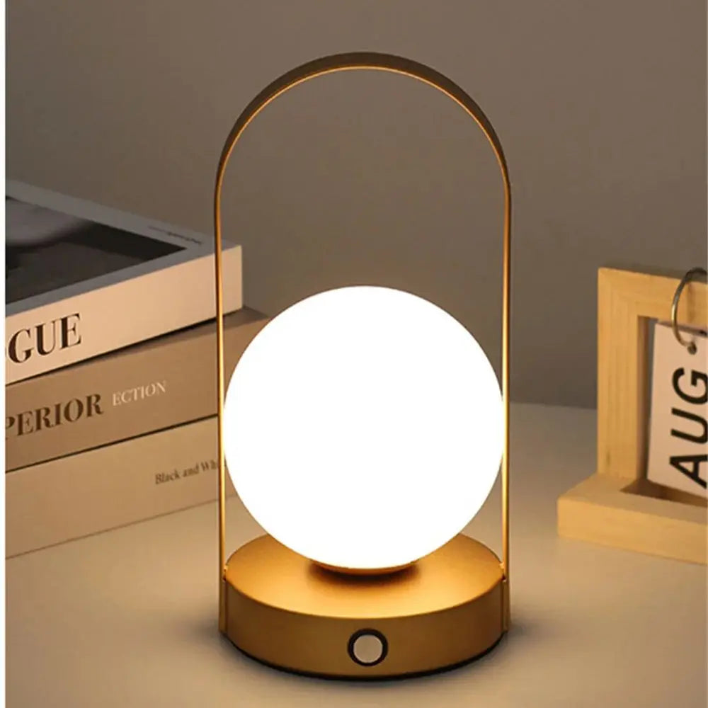 Portable Metal Table Lamp Rechargeable Dimmable 3 Color LED Bedside Desk Light