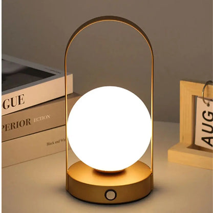 Portable Metal Table Lamp Rechargeable Dimmable 3 Color LED Bedside Desk Light