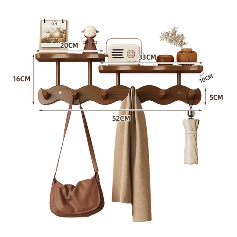 Moktan Sabai Bamboo Wall Coat Rack | Entryway Shelf & Hook Organizer
