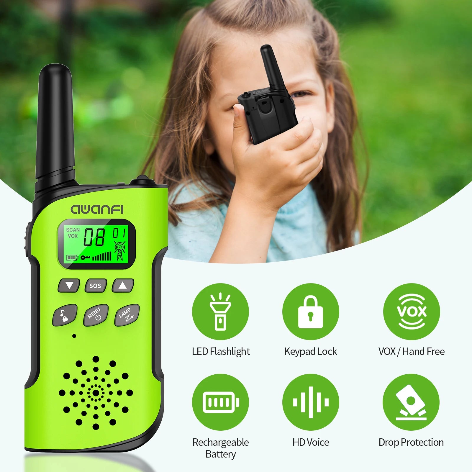 Moktan Sabai Rechargeable Walkie Talkies 4 Pack Long Range Kids Radios USB C Camping