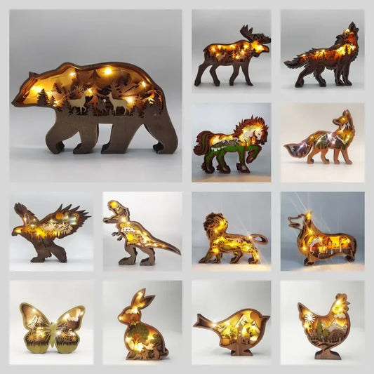 Wooden Animal LED Night Light Battery Table Lamp Kids Bedroom Decor Gift