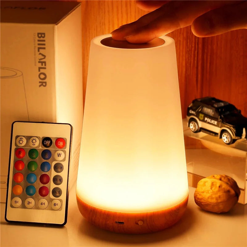 Moktan Sabai RGB Color Changing Night Light Touch Dimmable USB Rechargeable Lamp for Bedside Wood color