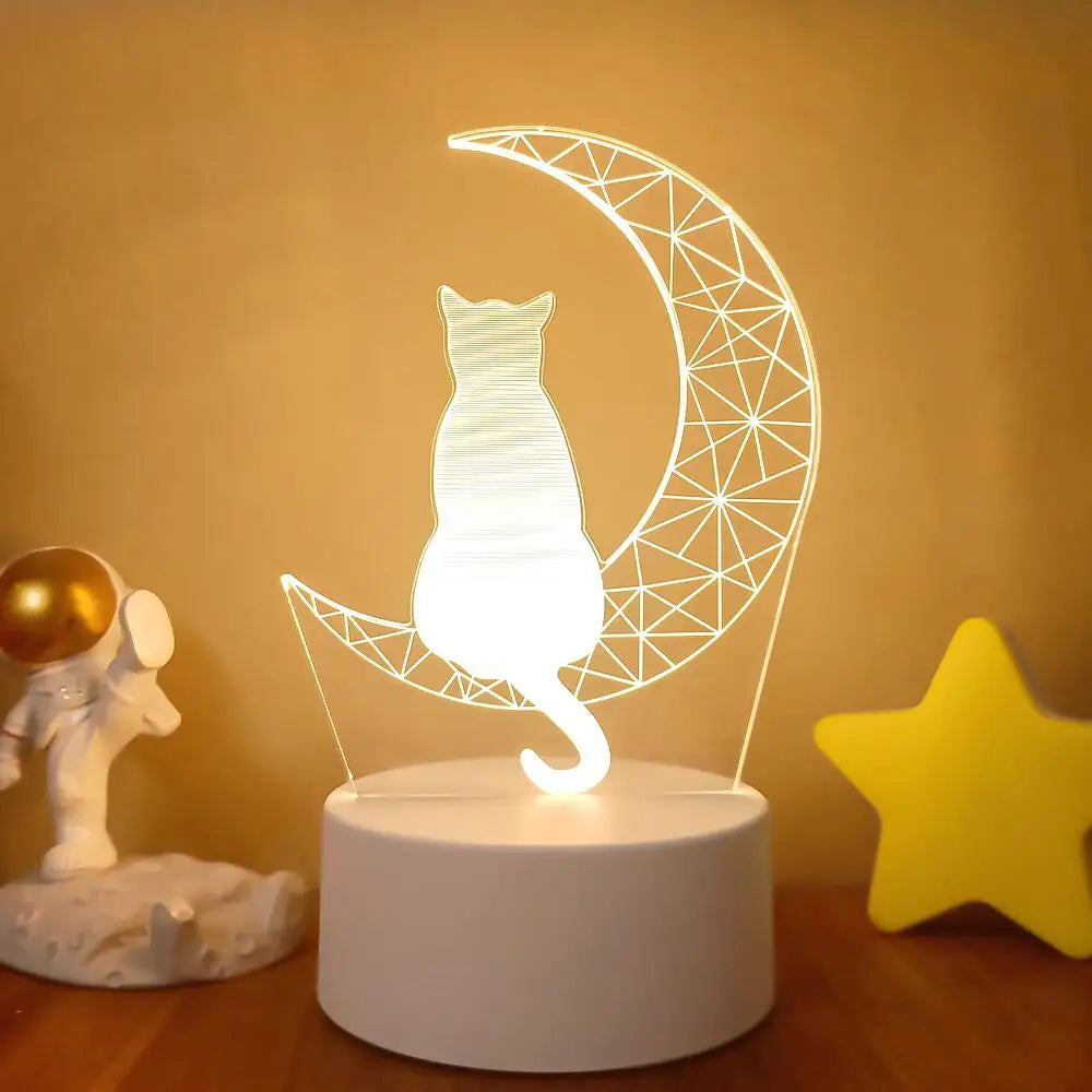Moktan Sabai Moon Cat 3D Night Light Optical Illusion Lamp 7-Color Touch Bedroom Decor Lamp