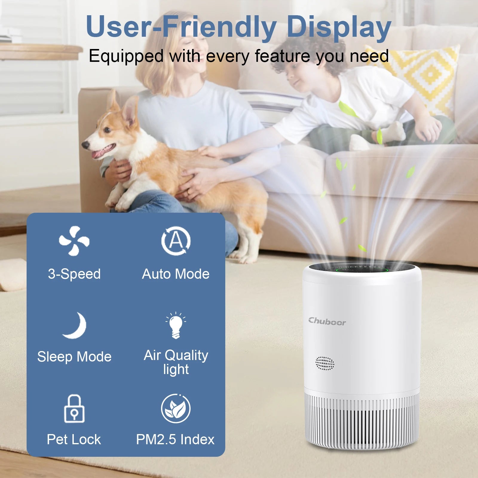Moktan Sabai Smart Air Purifier with HEPA Filter App Control PM2.5 for Bedroom Pets Home