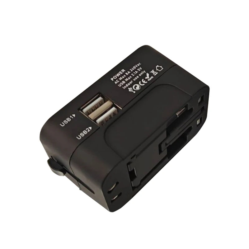 Moktan Sabai Universal AC Power Adapter EU US Plug Converter Dual USB Travel Charger Black 100-240V|universal