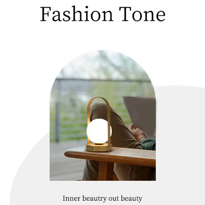 Portable Metal Table Lamp Rechargeable Dimmable 3 Color LED Bedside Desk Light