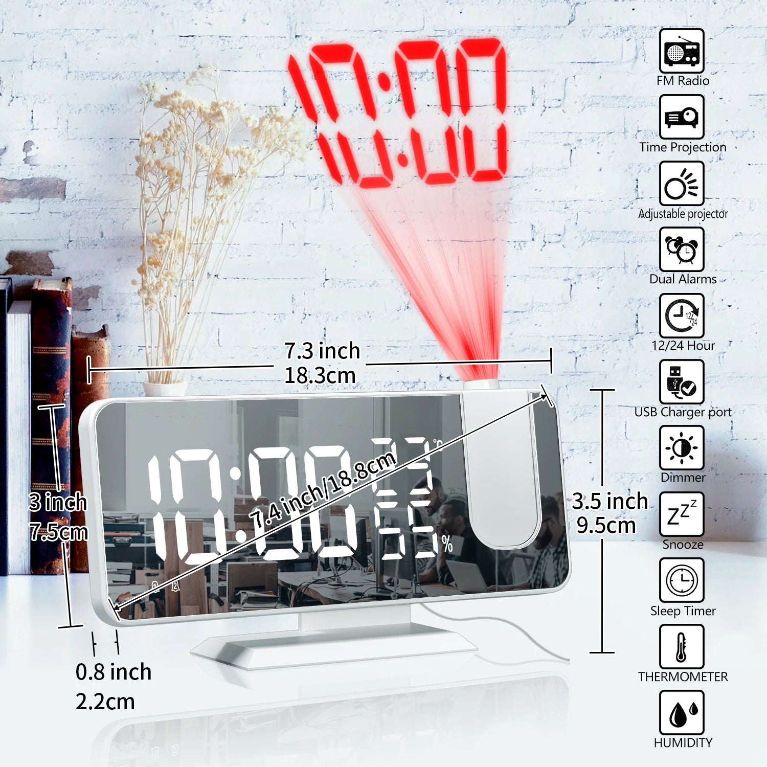 Moktan Sabai HD Projection Alarm Clock Large LED Display Digital Smart Radio Auto Dimming