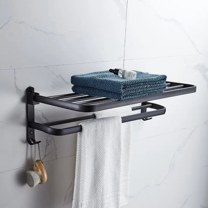 Moktan Sabai Black Towel Rack | Wall Mounted Bathroom Shelf