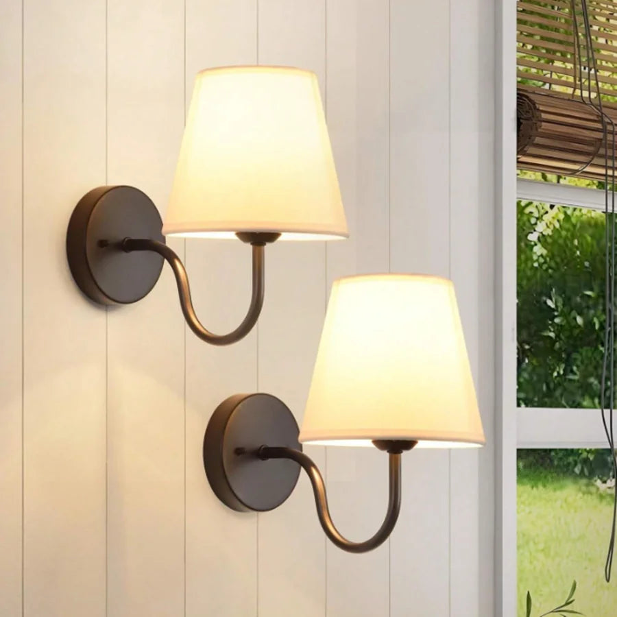 Moktan Sabai Modern Fabric Wall Lamp – Retro E27 Bedside Sconce Light for Bedroom & Living Room 2 pieces Black