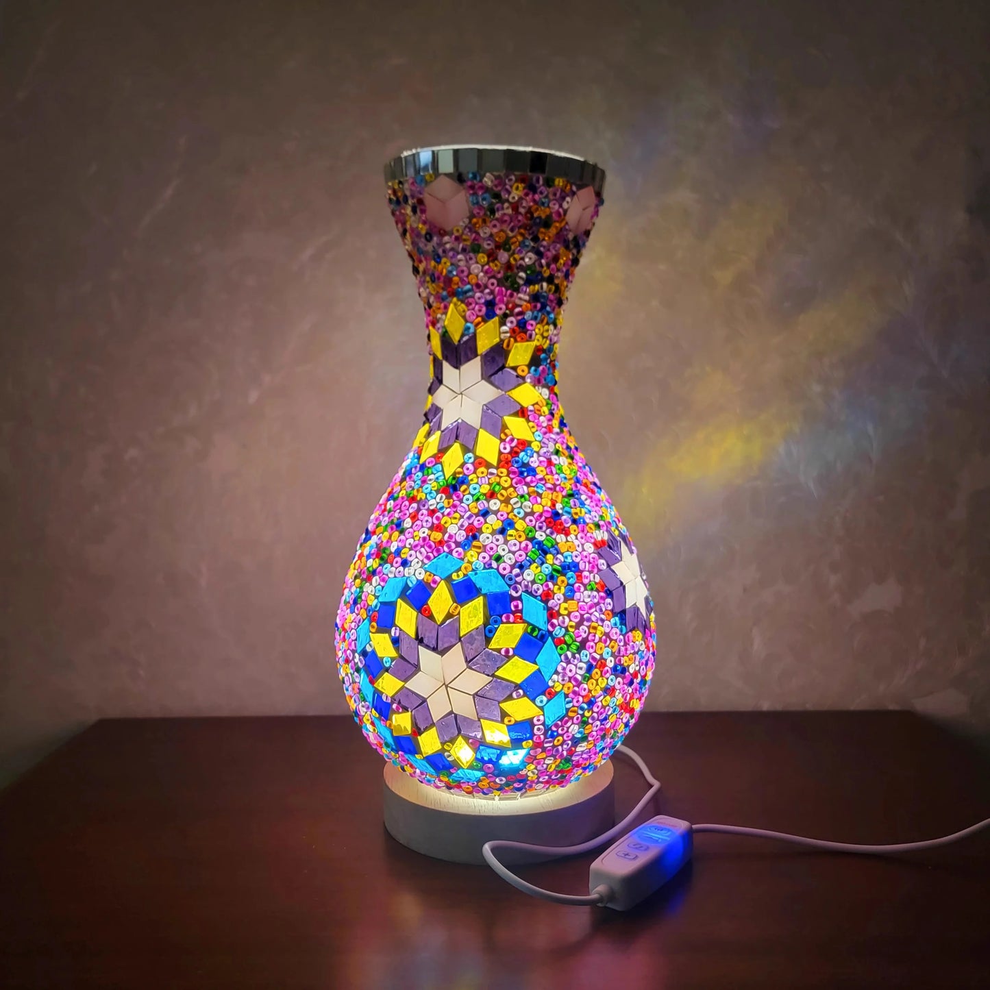 Turkish Mosaic Table Lamp Hand Inlaid Glass Mediterranean Bedroom Living Room Decor