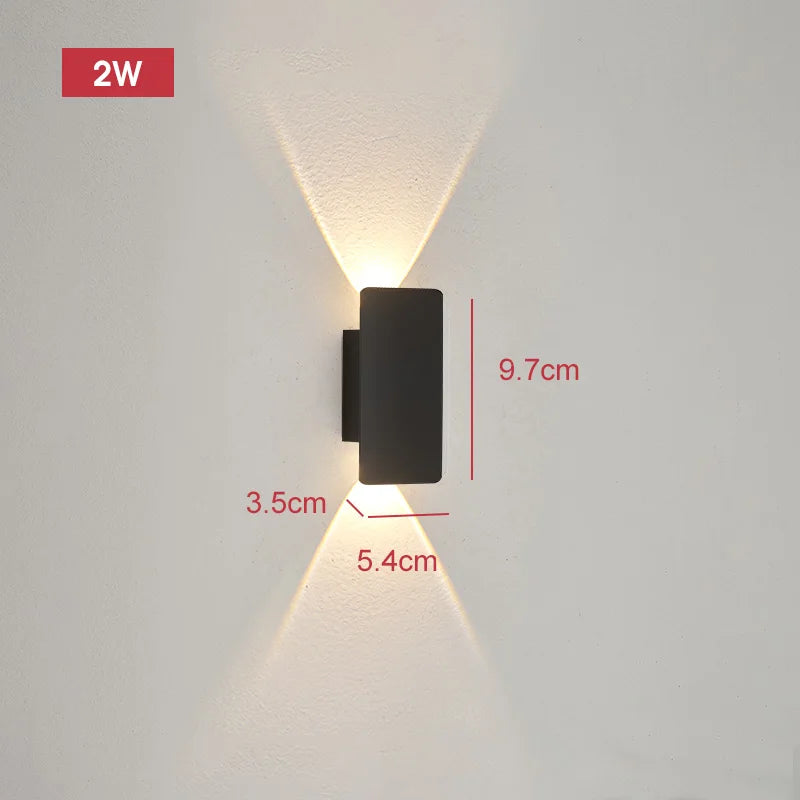 Moktan Sabai Outdoor Waterproof Wall Light – 18W LED Black Aluminum Exterior Lamp for Bedroom outdoor 10cm-black body-2w