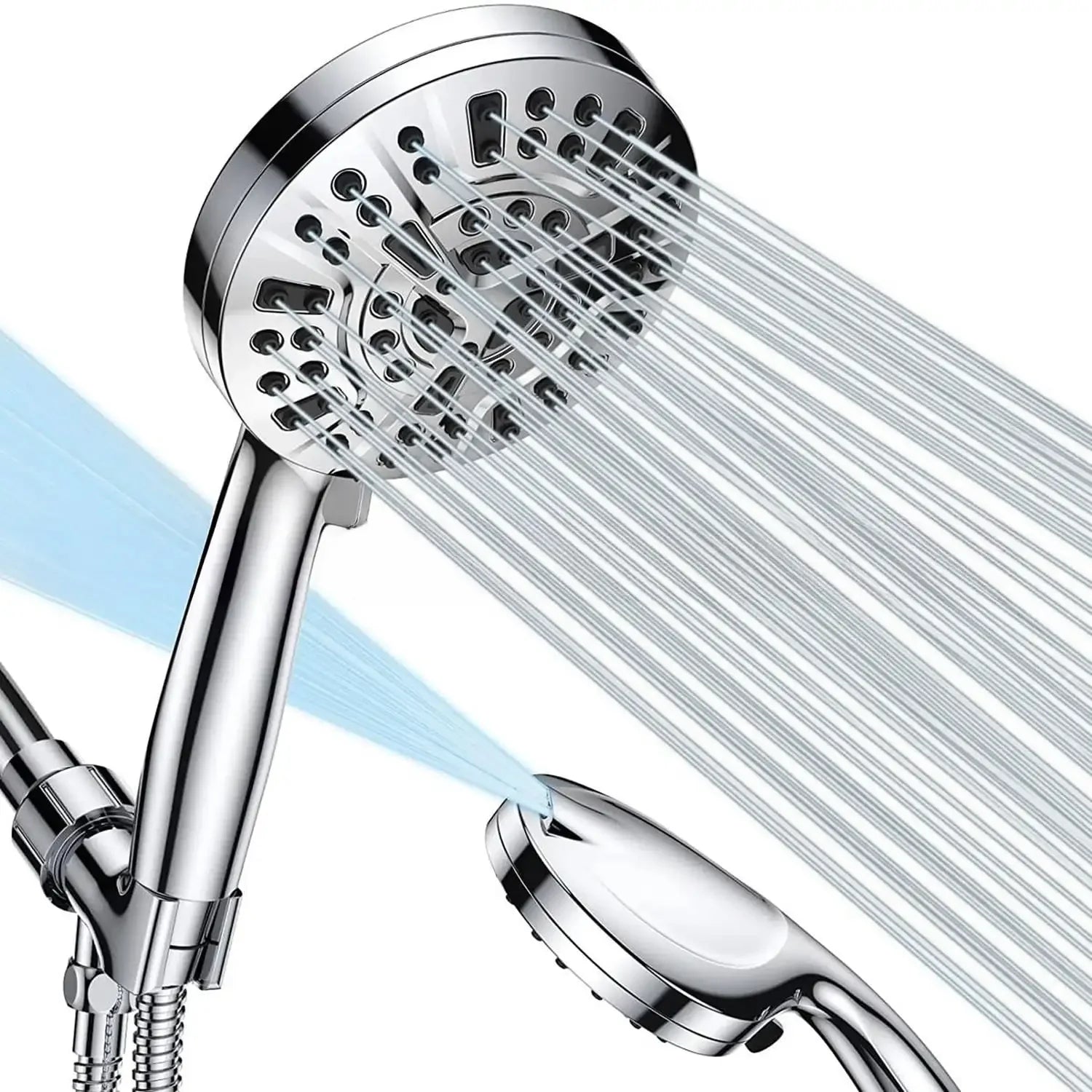 Moktan Sabai High Pressure Shower Head with Handheld & 10 Spray Modes, Stainless Steel Hose WHITE