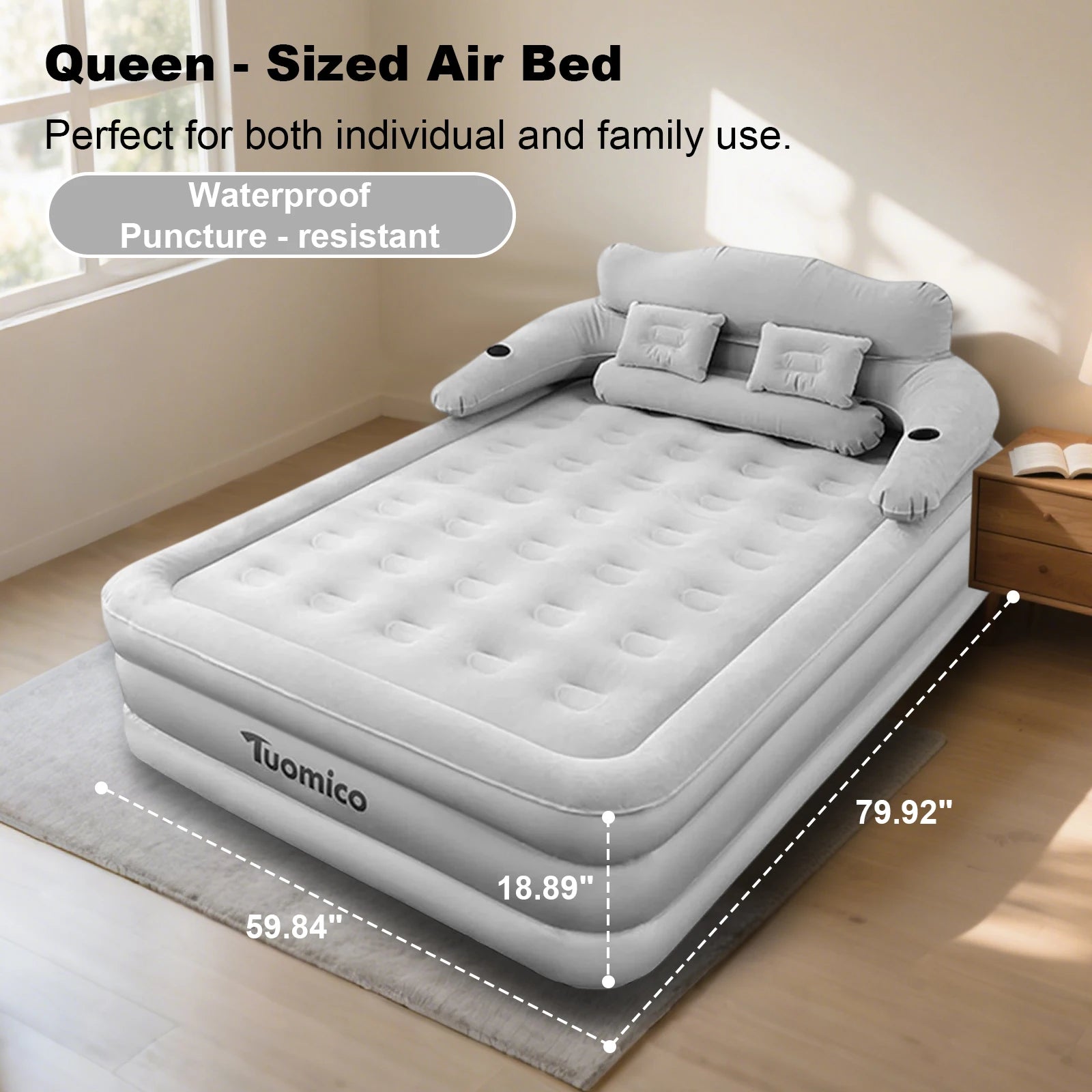 Moktan Sabai Air Mattress with Headboard Inflatable Bed Portable for Home Camping RV Travel
