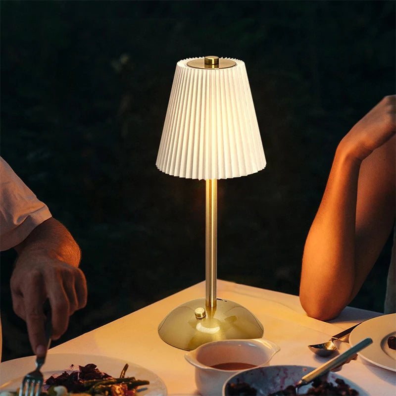 Small Pleated Table Lamp USB Rechargeable Cordless Desk Light for Bedroom