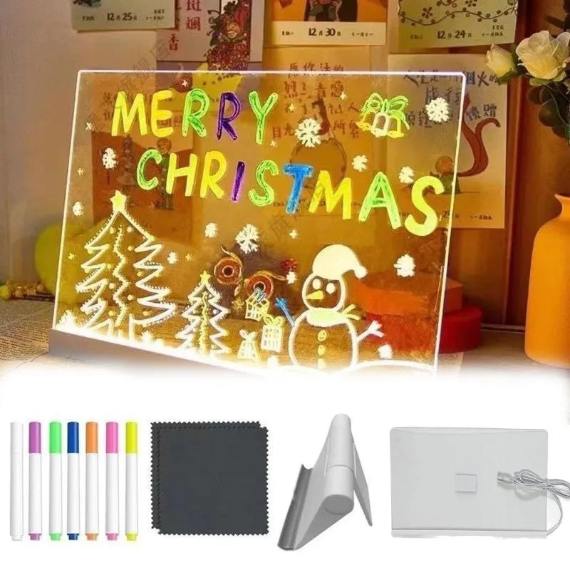 Moktan Sabai LED Message Board for Kids – Colorful DIY Acrylic Drawing Board with 7 Pens L-7 Pens