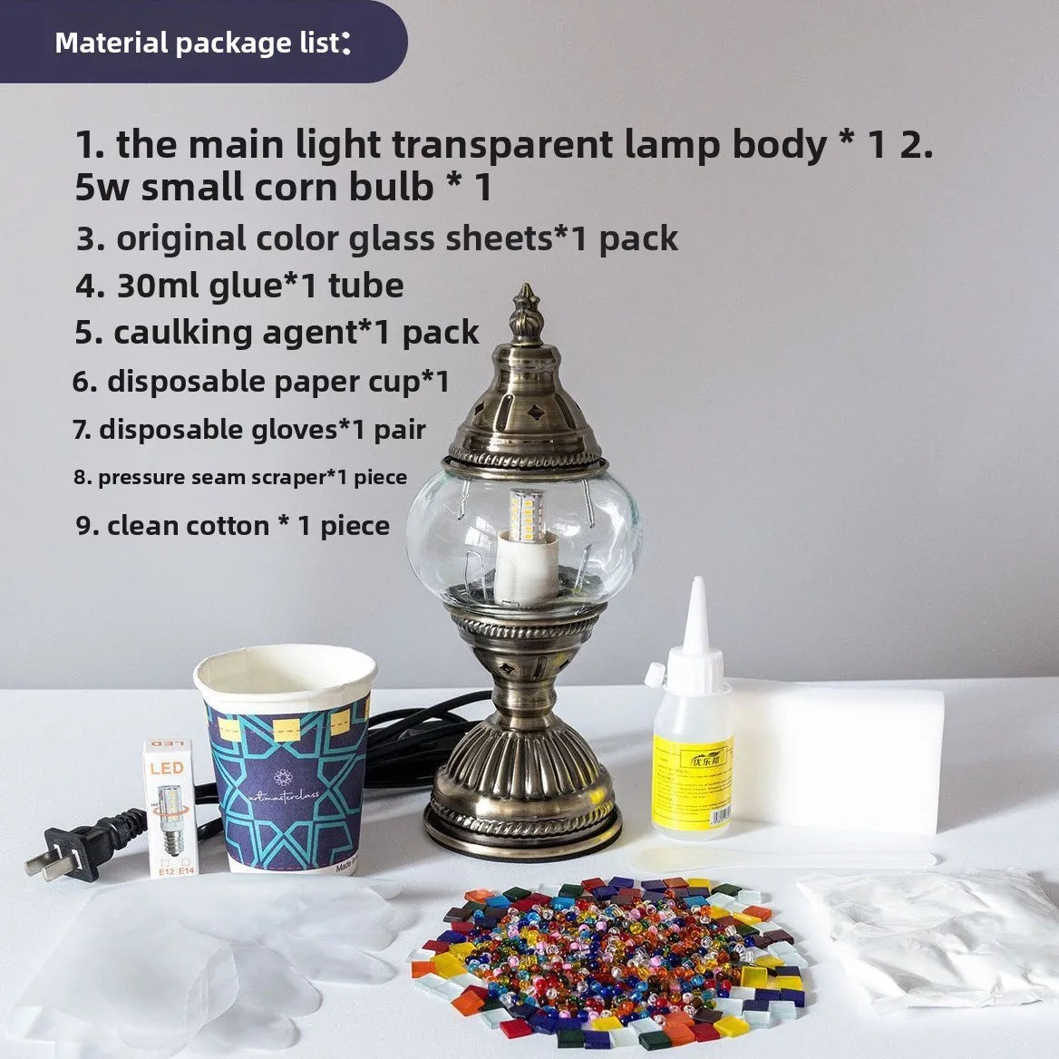 Moktan Sabai DIY Mosaic Table Lamp Kit Handmade Craft Night Light Parent Child Activity