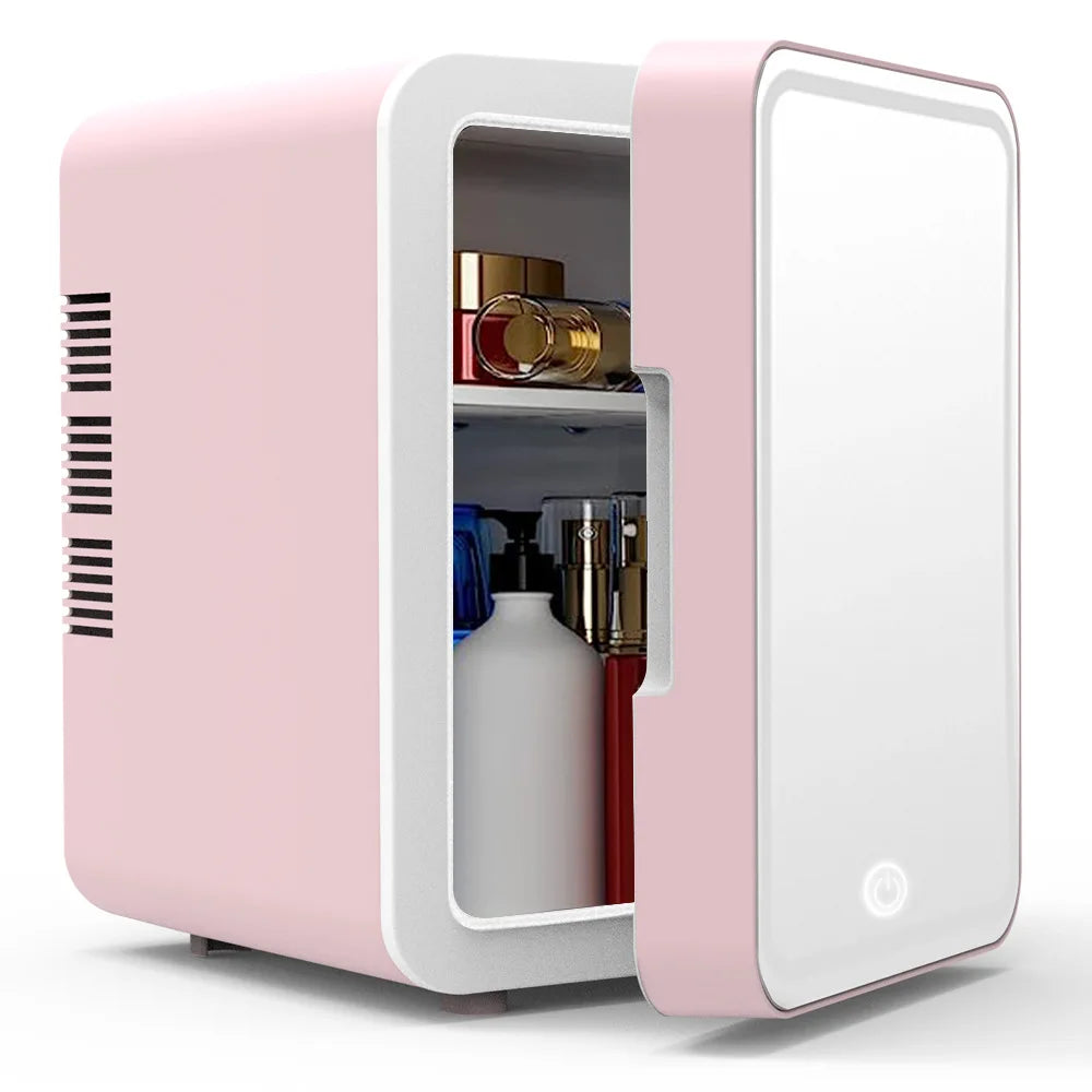 Moktan Sabai 4L Mini Beauty Fridge for Cosmetics Skincare Portable with Built-in LED Light Pink