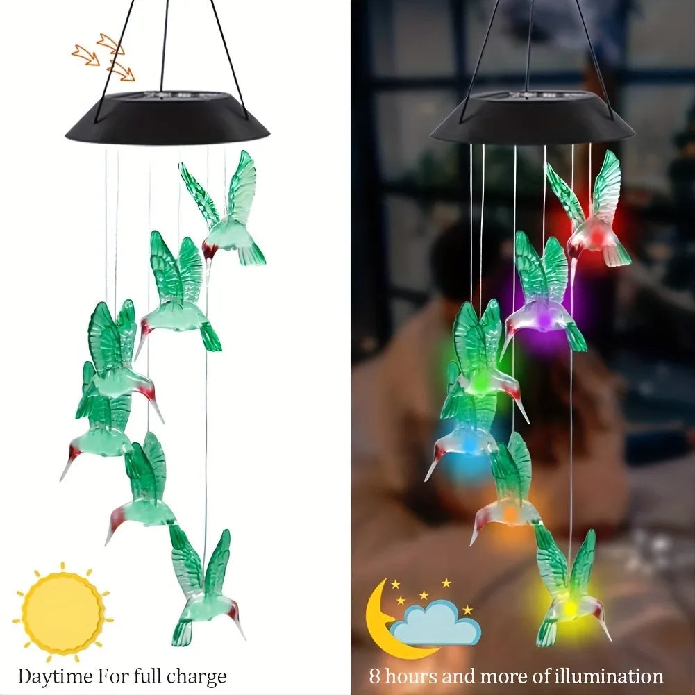 Moktan Sabai LED Solar Wind Chimes Color Changing Butterfly Dragonfly Hummingbird Outdoor Gift