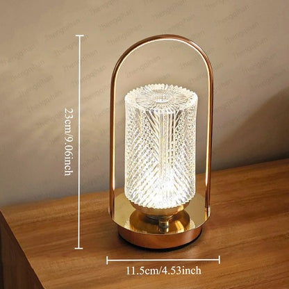 Wireless Crystal LED Table Lamp – Rechargeable Touch Night Light for Bedroom Bar