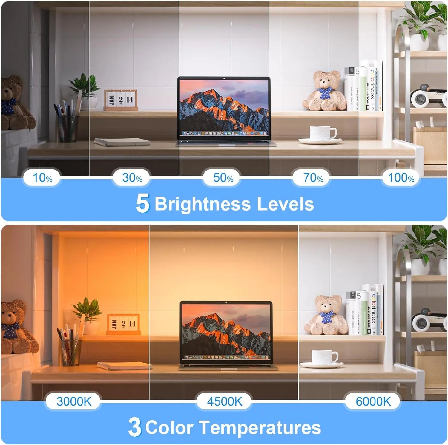 Moktan Sabai LumaGlow | Rechargeable Dimmable Night Light with 3-Color LED Cabinet Lighting