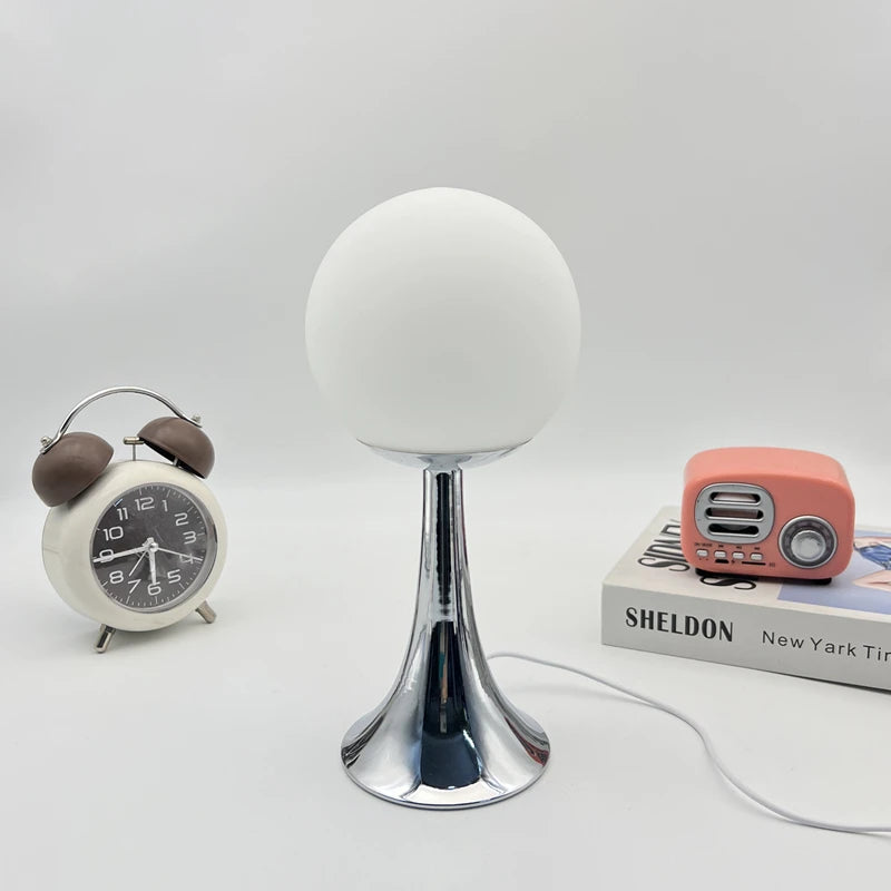 Moktan Sabai Glass Round Table Lamp Home Bedroom Desk Night Light Atmosphere Bedside Lamp White