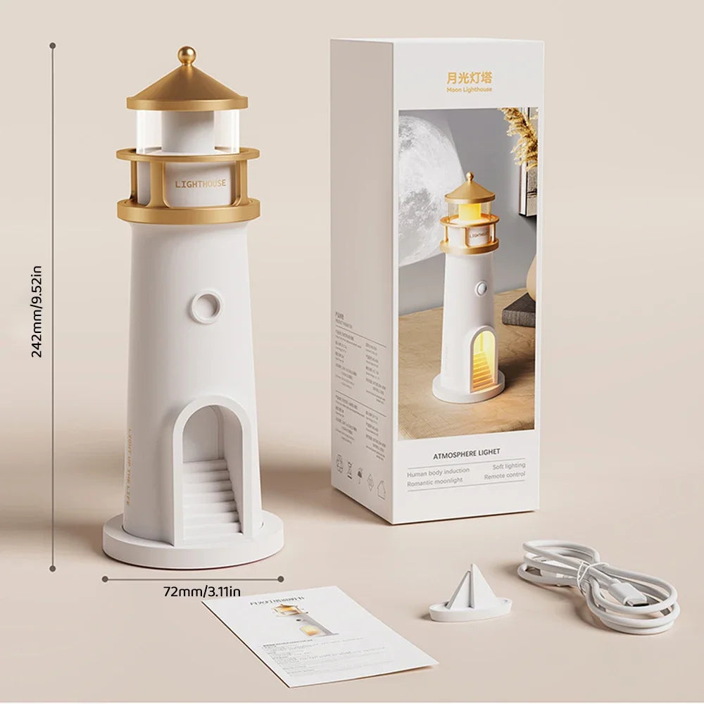Moktan Sabai Moon Projection Night Light Lighthouse Lamp Motion Sensor Dimmable Bluetooth Gift Bluetooth Speaker