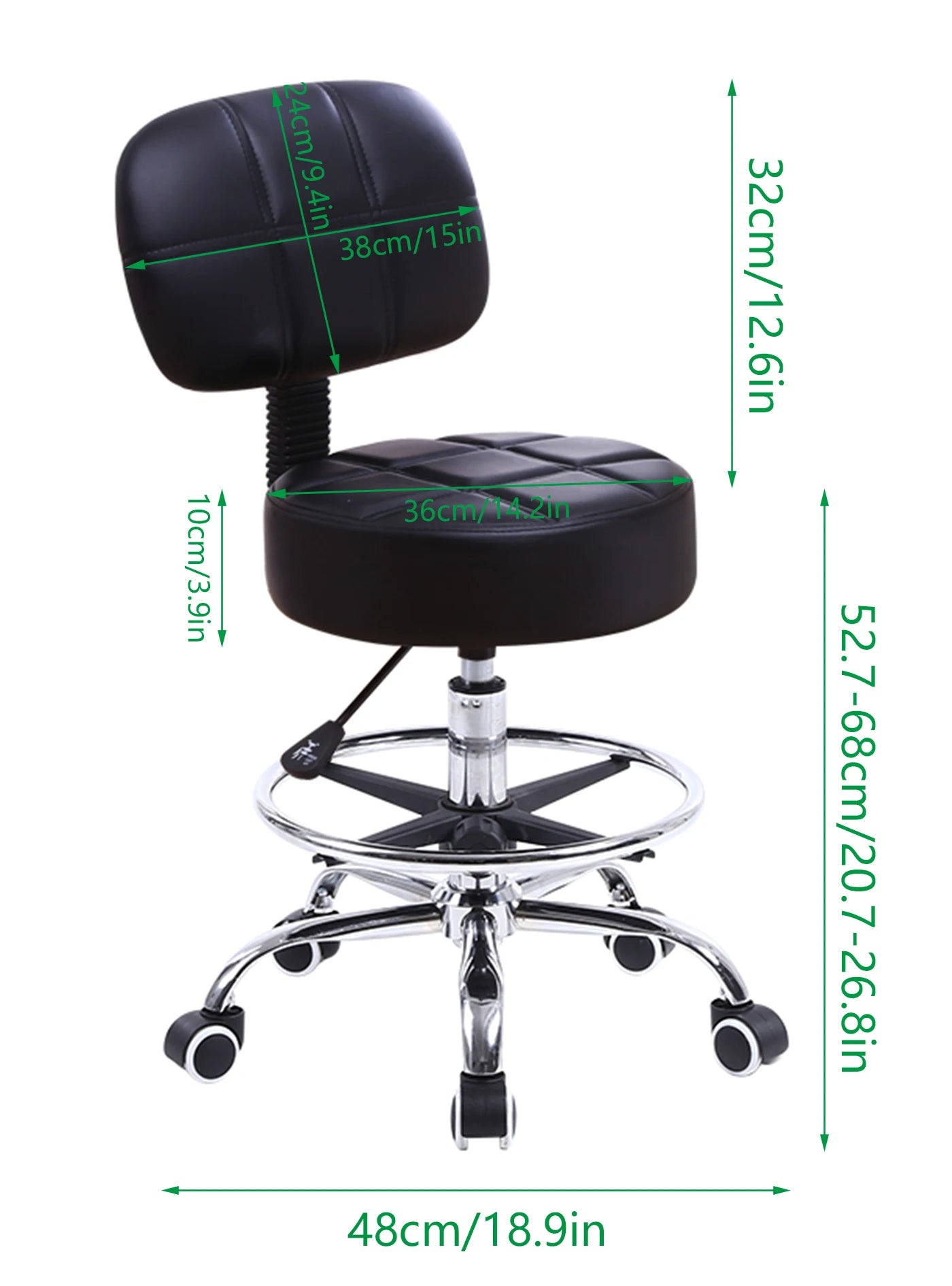 Moktan Sabai Swivel Rolling Stool PU Leather Height Adjustable Drafting Task Chair with Back