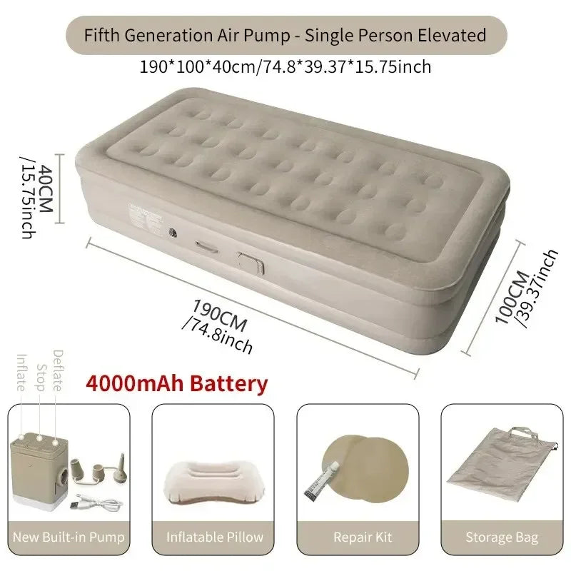 Moktan Sabai Air Mattress with Built-In Pump Self-Inflating Double Sleeping Pad for Camping Indoors