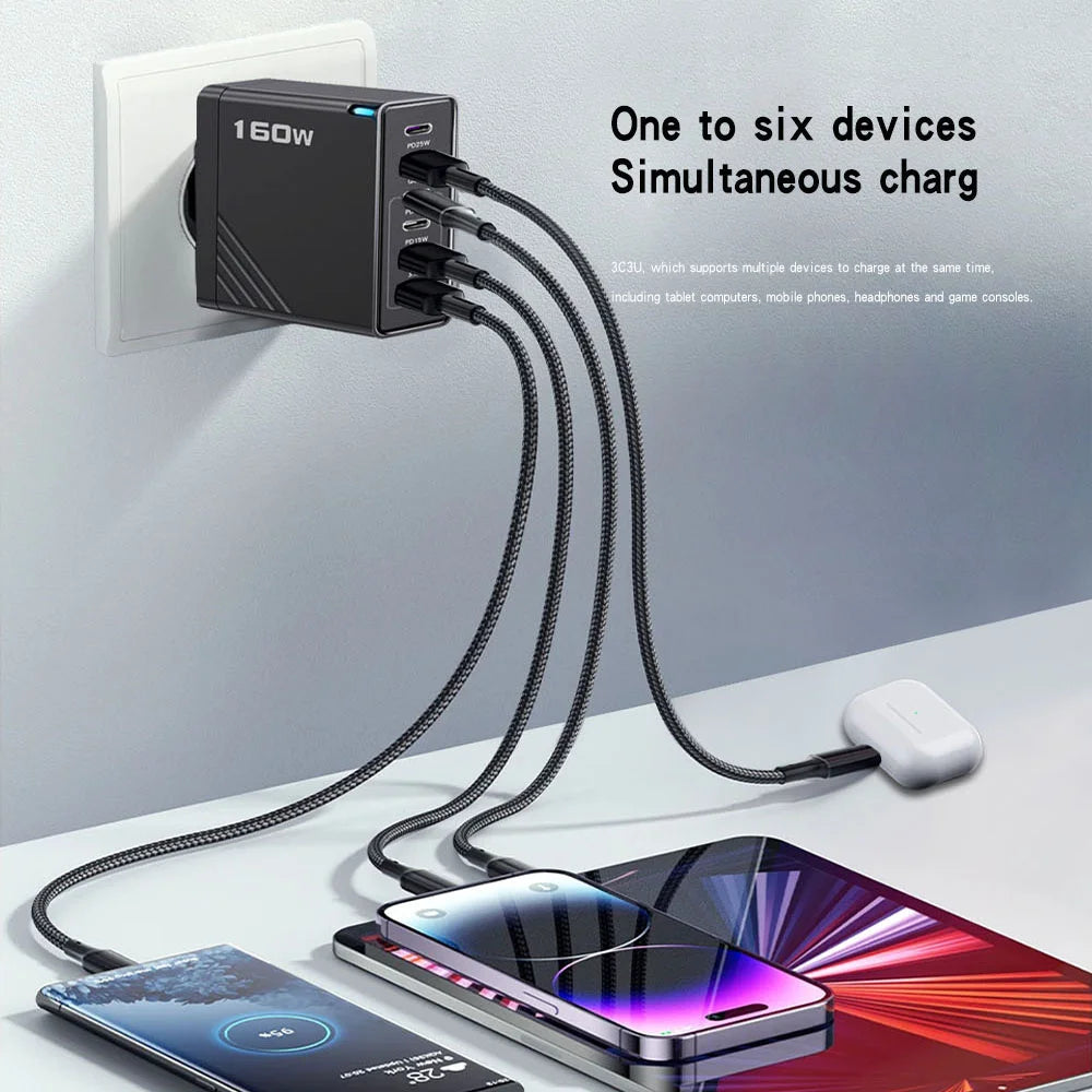 Moktan Sabai 160W Multi-Port USB Charger – Fast Charging Type-C Wall Adapter for iPhone & Android