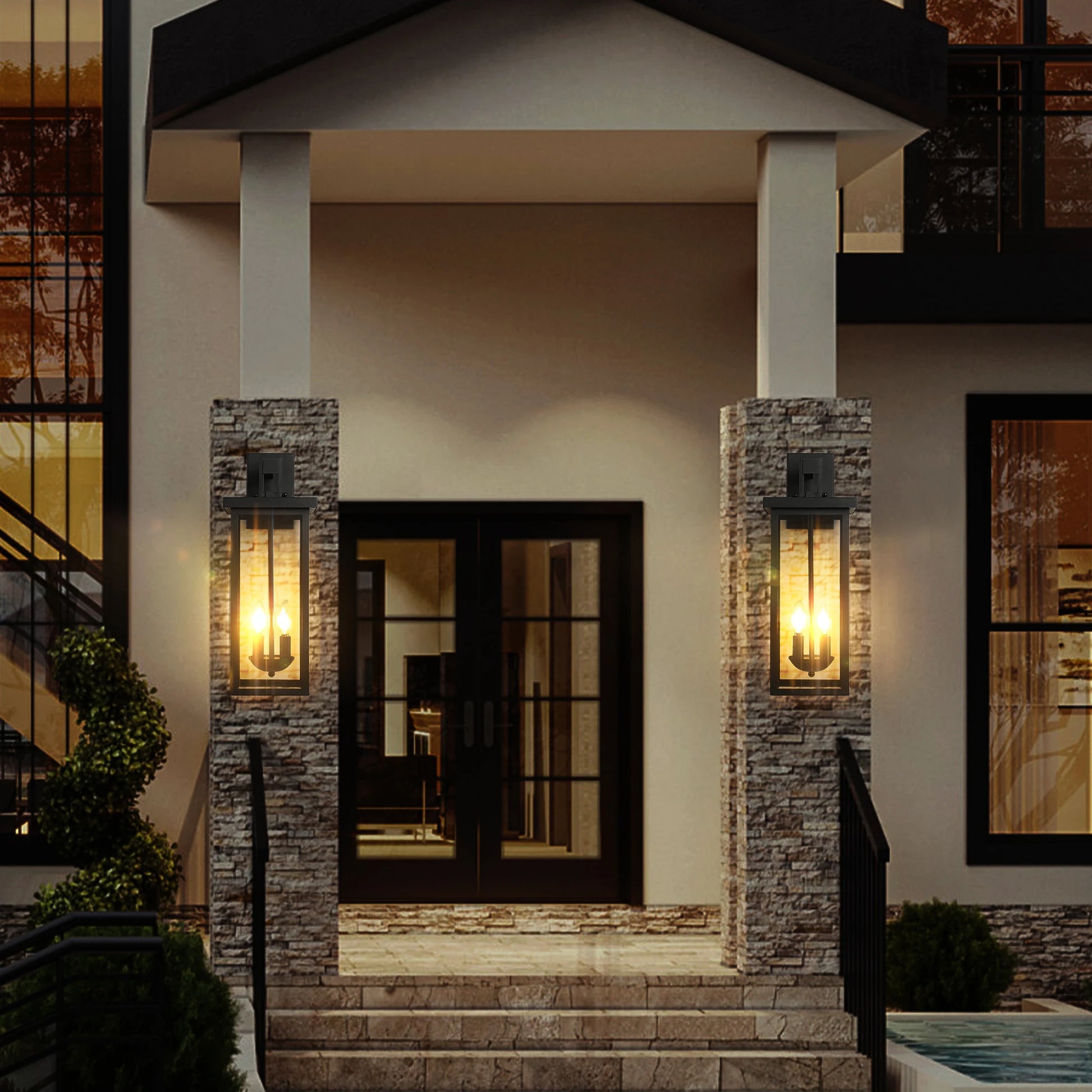 Moktan Sabai 22" Outdoor Wall Lantern Dusk to Dawn Sensor Matte Black Weatherproof Exterior Light
