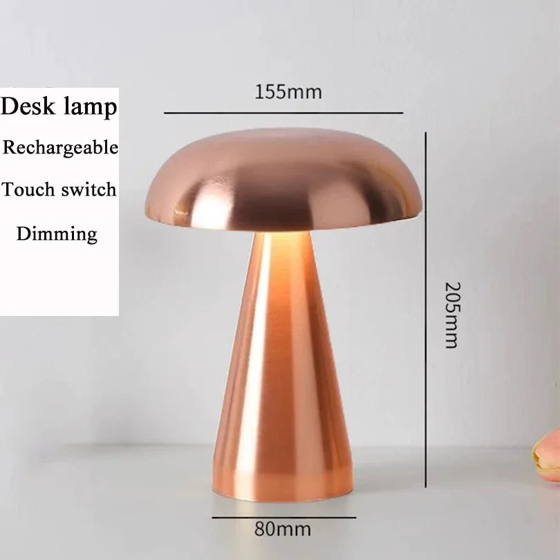 Moktan Sabai Rechargeable LED Mushroom Table Lamp Touch Sensor Bedside Night Light Decor Rose Golden