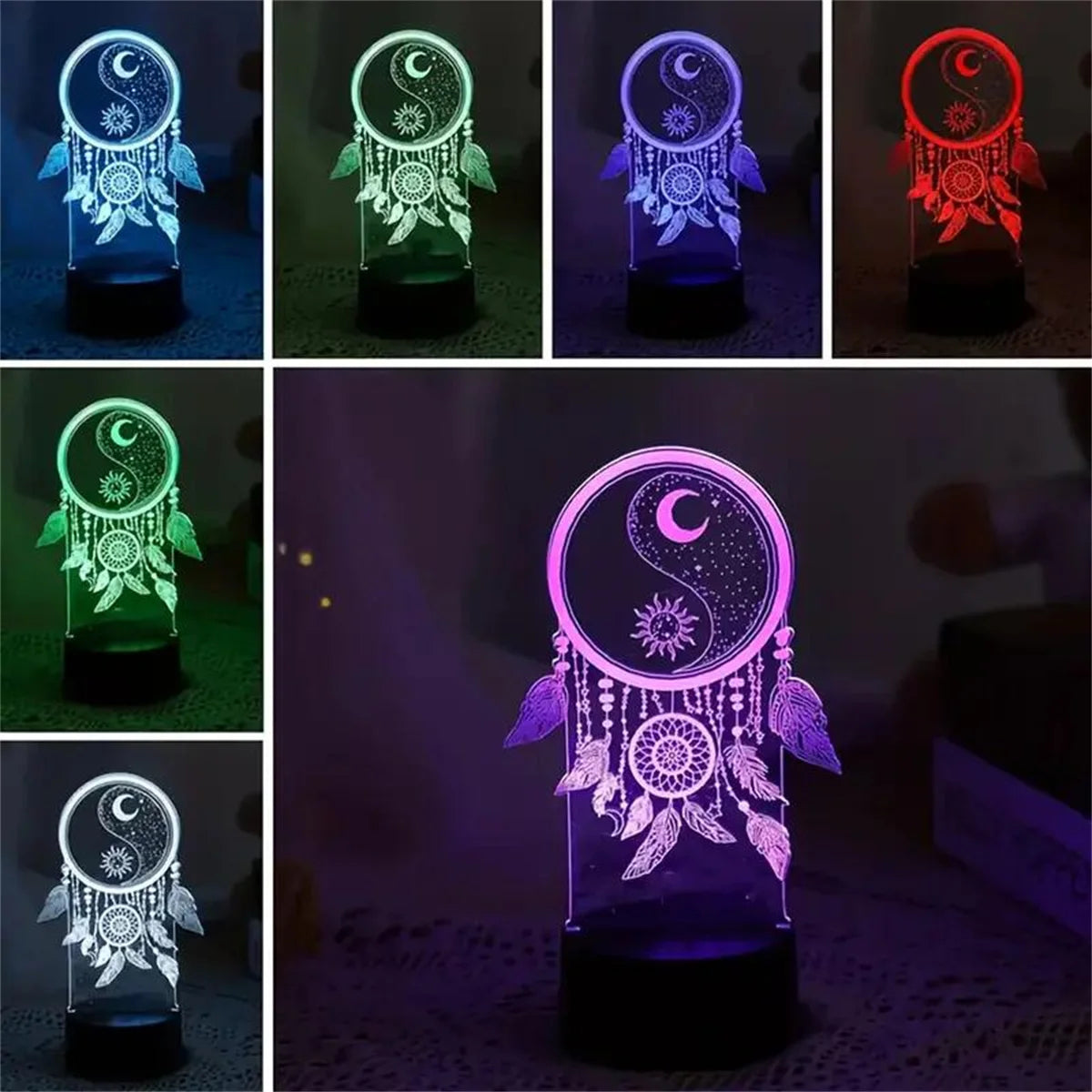Moktan Sabai Dream Catcher 3D Night Light Optical Illusion Lamp 7-Color Touch Bedroom Decor 7 Colors