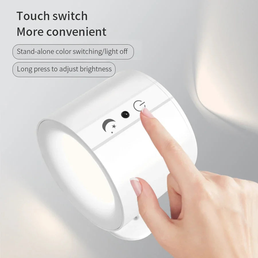 Moktan Sabai Wireless LED Wall Sconce Light 360° Rotatable Touch Control 3 Color Bedroom Lamp