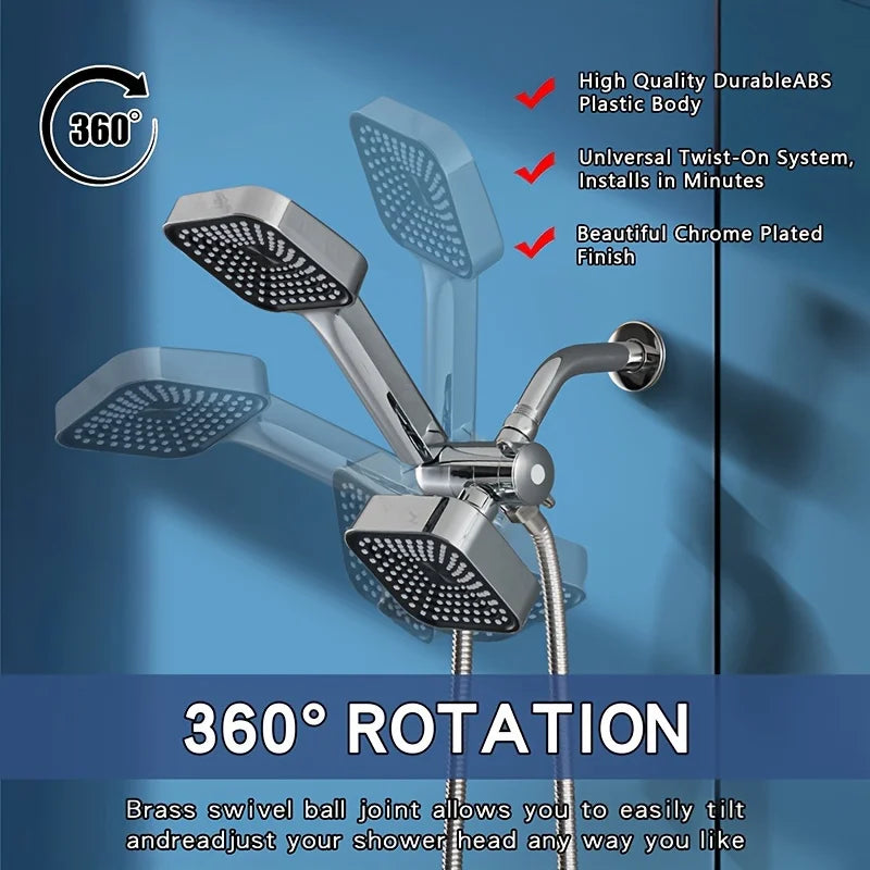 Moktan Sabai High-Flow 2-in-1 Handheld & Rain Shower Head Set Square Wall-Mounted Bathroom