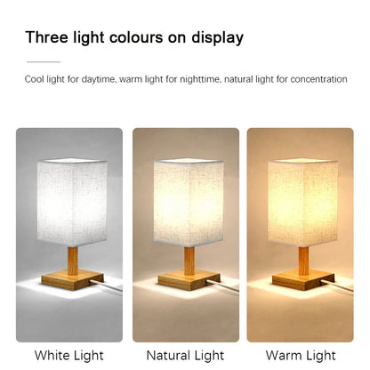 Dimmable LED Bedside Table Lamp Chinese Fabric Shade USB Night Light for Bedroom