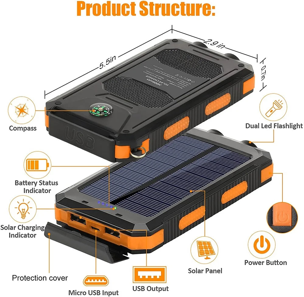 Moktan Sabai Solar Power Bank 20000mAh Portable Charger External Battery LED Light for Phones