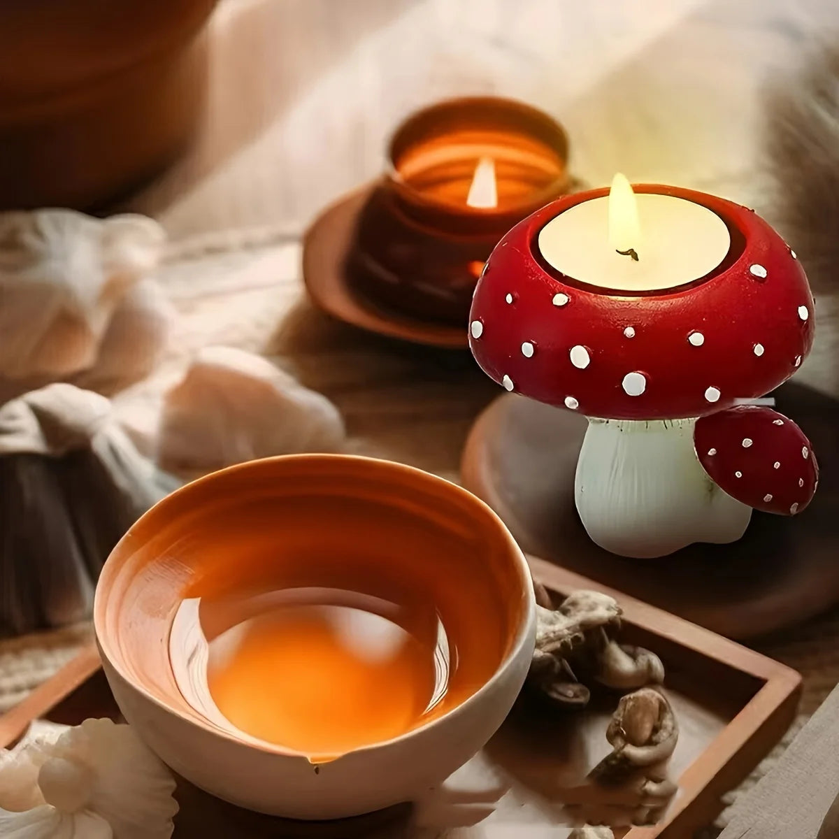 Moktan Sabai Small Mushroom Candle Holder Decorative Tea Light Home Ornament Craft Decoration