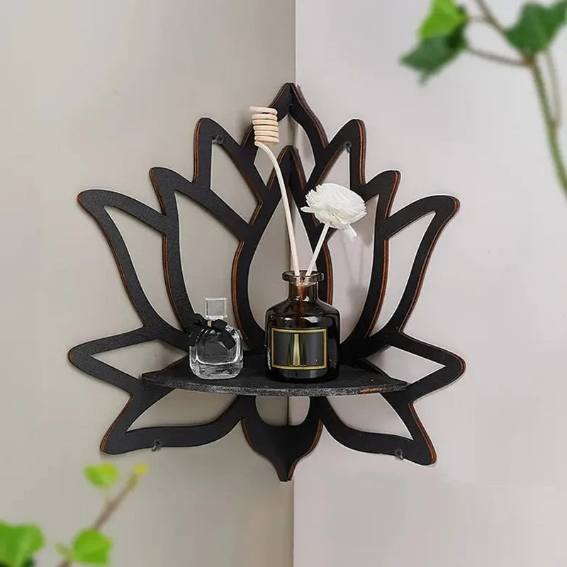 Moktan Sabai Wooden Lotus Wall Shelf Aromatherapy Essential Oil Holder Decorative Rack Corner
