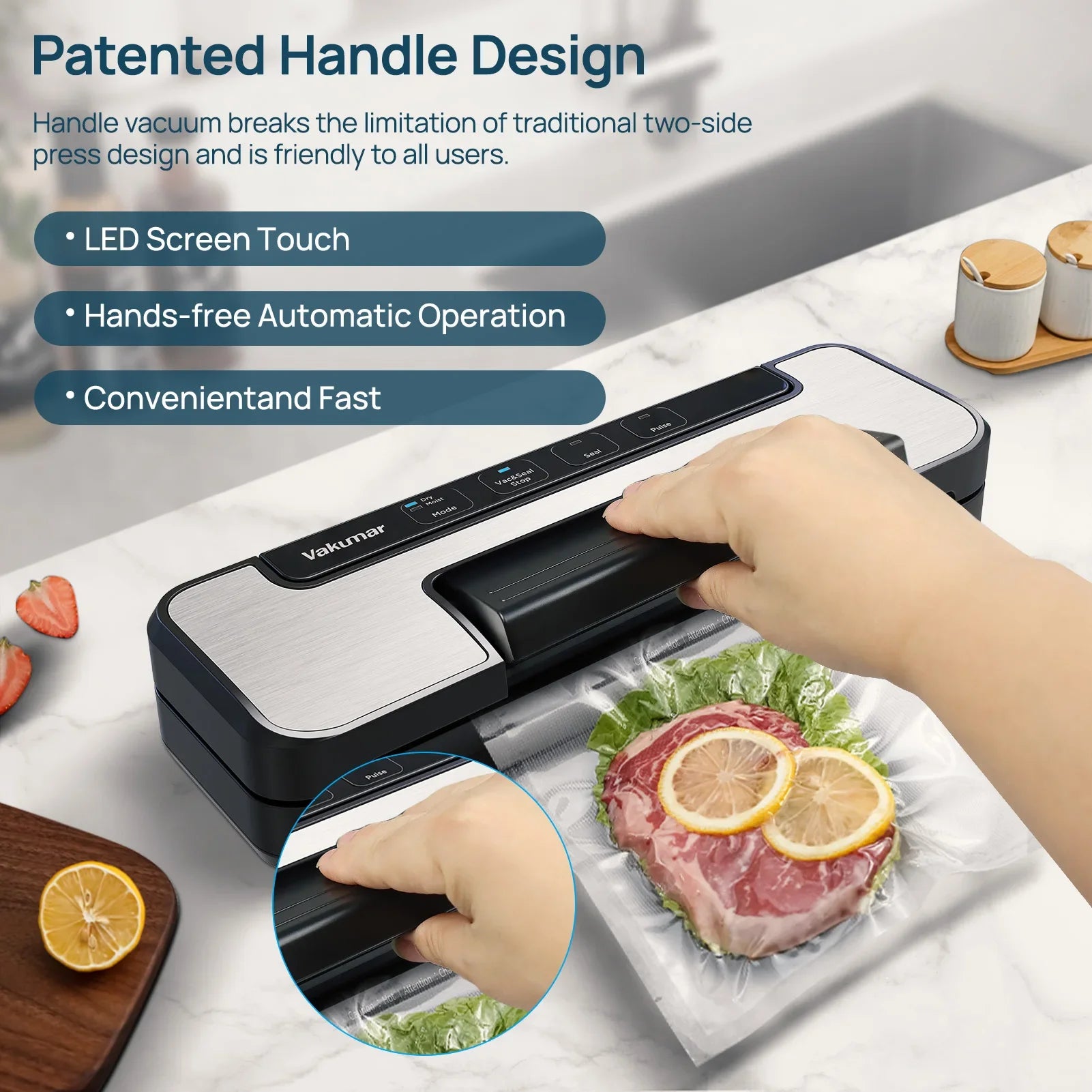 Moktan Sabai Vacuum Sealer Machine 80Kpa Sous Vide Food Saver Handle Type Multifunctional VH1506
