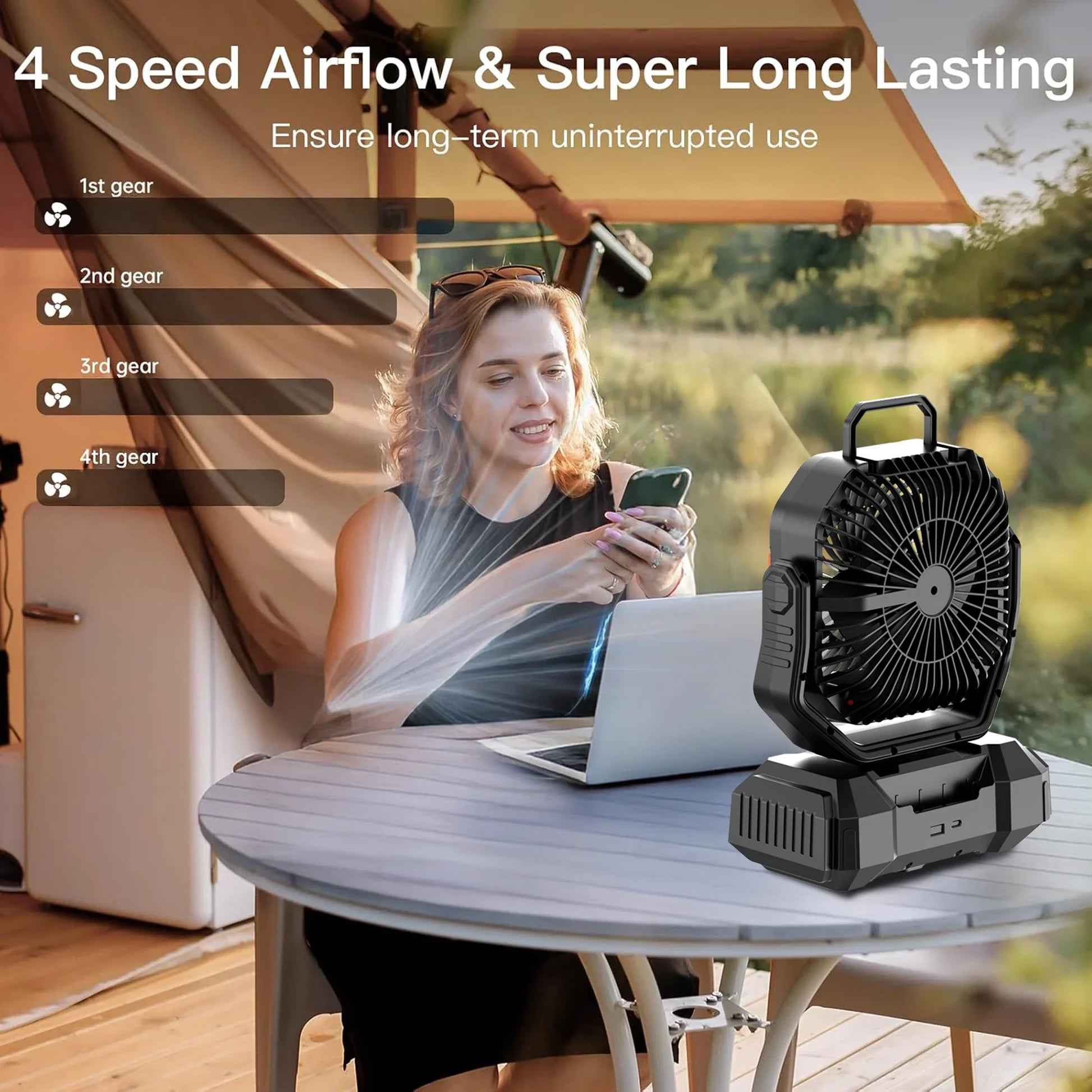 Moktan Sabai Outdoor Companion | Rechargeable Camping Fan with LED Light & Power Bank | Portable Battery Fan for Ultimate Outdoor Comfort