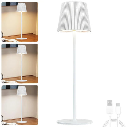 White floor lamp with pleated shade in various settings