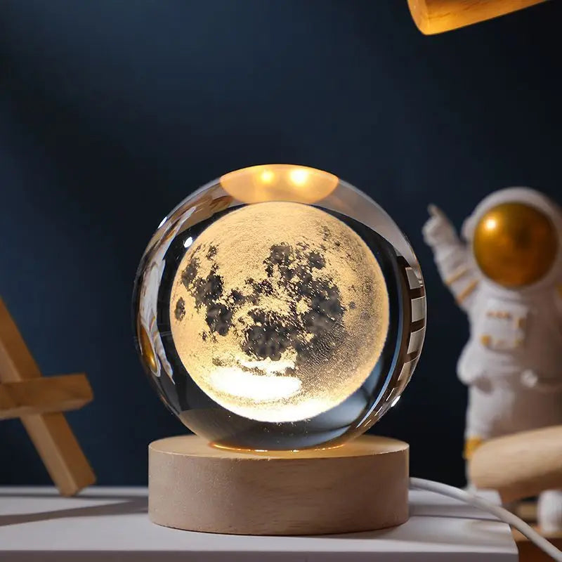 Moktan Sabai Crystal Ball Night Light USB Laser Engraved LED Lamp Gift for Bedroom Decor Moon