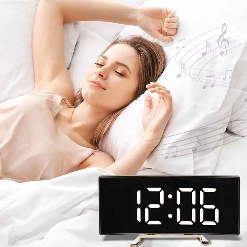 Moktan Sabai LED Mirror Alarm Clock Large Curved Digital Desktop Smart Silent Living Room