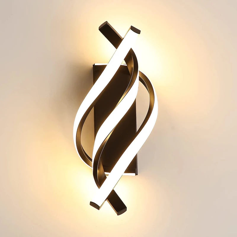 Moktan Sabai Curved Spiral LED Wall Lamp – Modern Light Fixture for Bedroom, Living Room, Hall Black 3 Colors Light