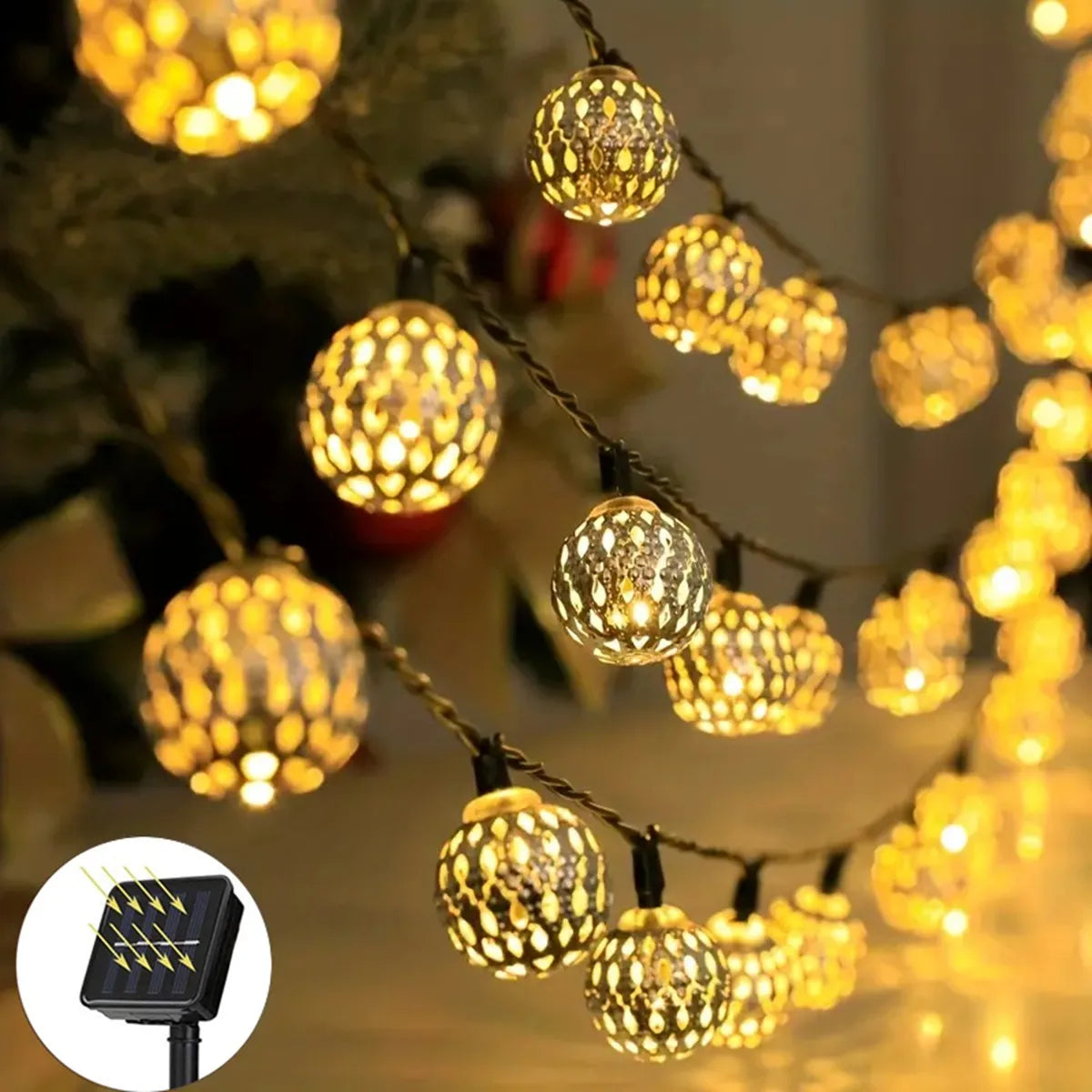 Moktan Sabai Moroccan Ball Solar String Lights Outdoor LED Fairy Lights for Garden Party Decor Warm White