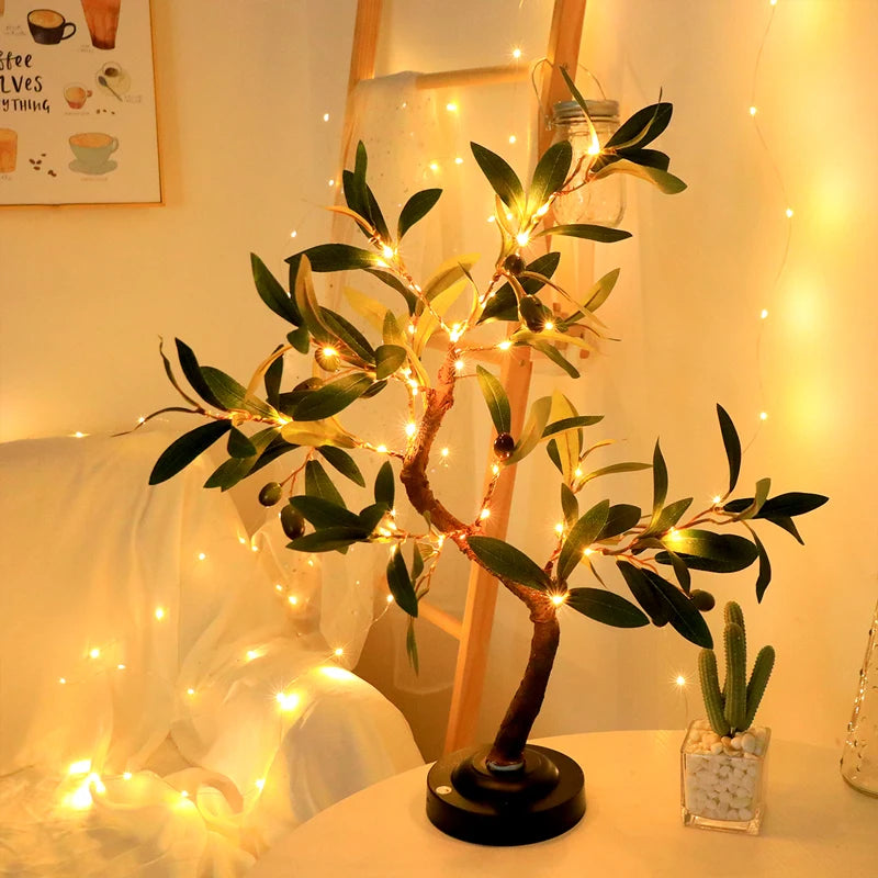 Moktan Sabai LED Tree Lights Green Battery Table Lamp Indoor Outdoor Bedroom Living Room Decor