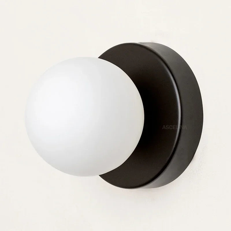 Moktan Sabai Nordic Glass LED Wall Lamp Orb Sconce for Bedroom Hallway Staircase Black a